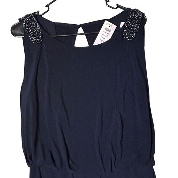 Cache Navy Blue Gown Woman’s Sz 8 Beaded Embellished Chiffon - Picture 4 of 12